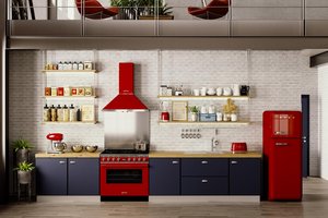 cuisine, rouge, gris